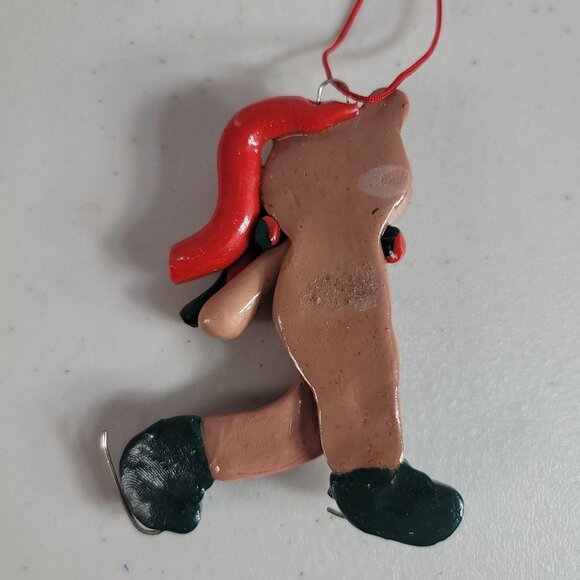 Vintage Christmas Bear Hanging Ornament Brown 3" Ice Skating Glossy Scarf - Picture 3 of 4